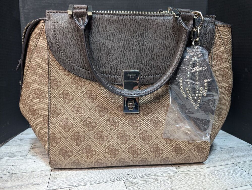 GUESS Nissana Ladies Satchel Tote Brown Handbag Purse Missing Some Packing New